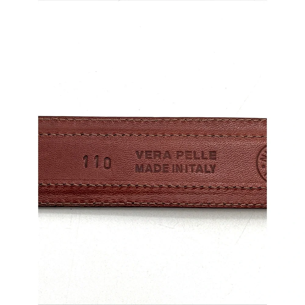 Vera Pelle Italy Genuine Leather Belt Brown Silver Tone Buckle‎ Adjustable